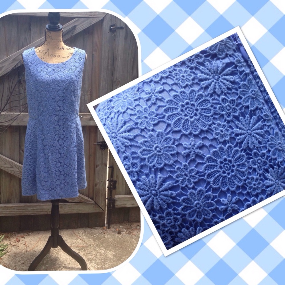 Talbots Blue Purple Periwinkle Lace Dress 16