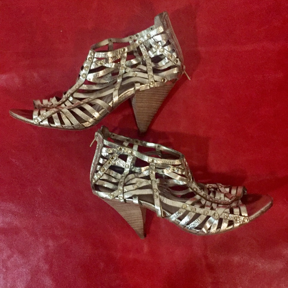 ALDO gold Leather Caged Cone Heel Sandals - 7.5 38