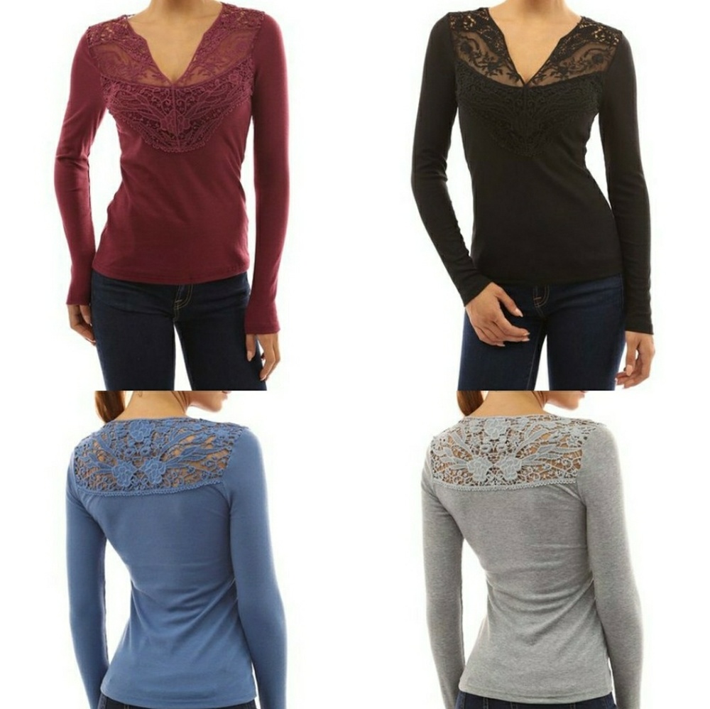 Beautiful Lace Detail V-Neck Tee