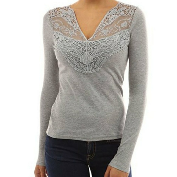 Beautiful Lace Detail V-Neck Tee - Picture 5 of 6