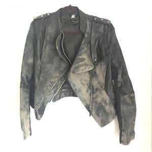 double zero size L mixed material leather tie dye