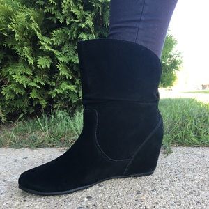 Real Suede White Mountain Pansy Wedge Bootie