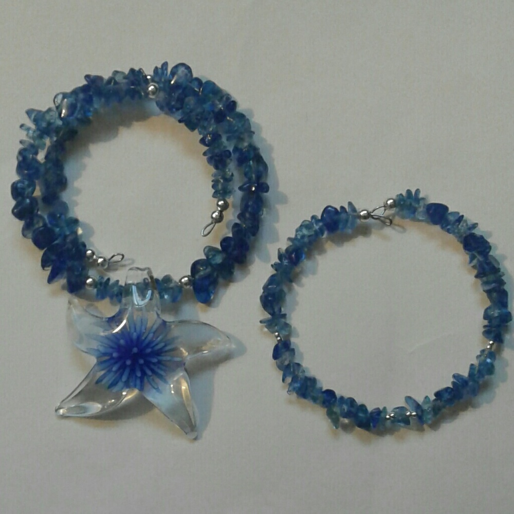 New **HC Genuine Quartz/Crystal Chips & 925S Memory Wire Nk/Br Set
