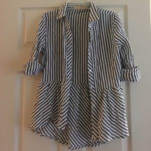 100% cotton gray striped button up blouse