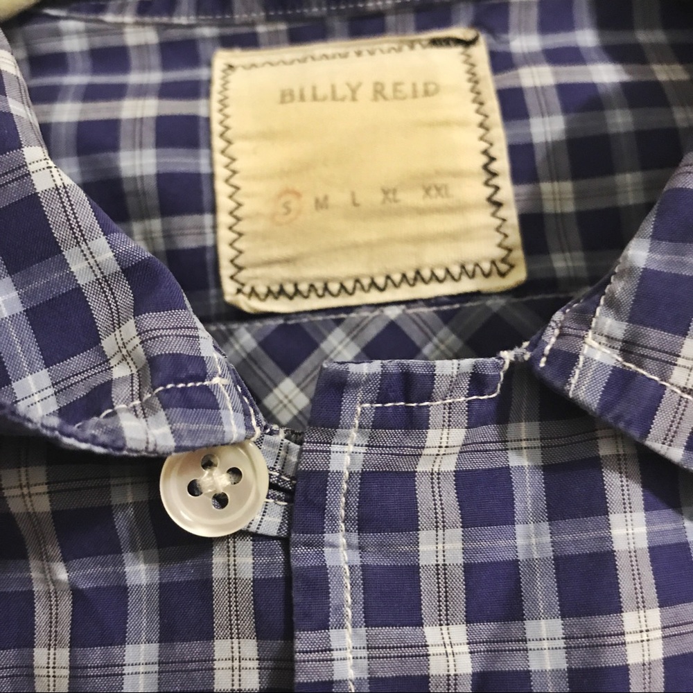 Billy Reid Blue Plaid Button Down Shirt (Men's S)