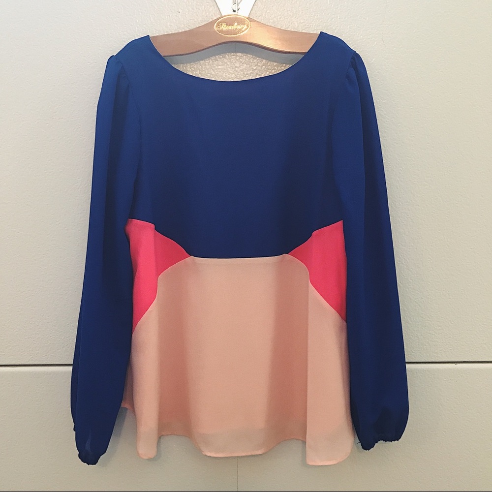 GB Girls Blue & Pink Blouse w/ Big Bow