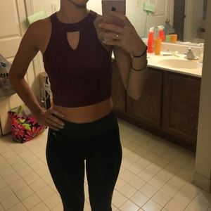 Maroon crop top with open detailed back