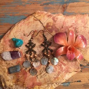 Free People Wood and Shell Tribal Earrings