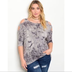 Plus Size tie-dye cold shoulder top