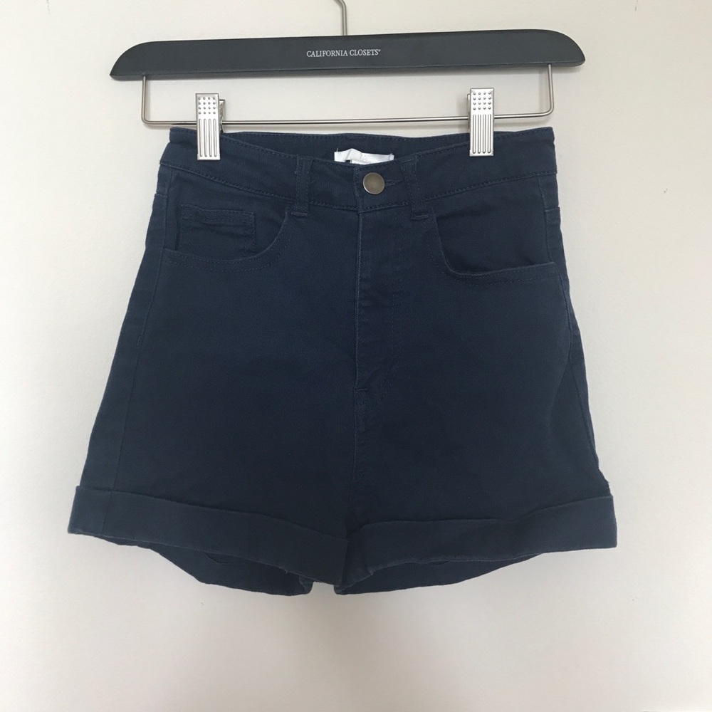 High rise dark wash shorts