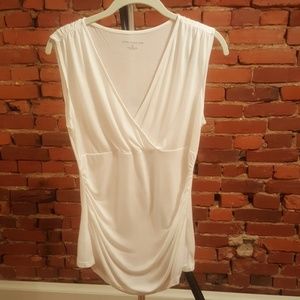 Ann Taylor white ruched mock wrap top