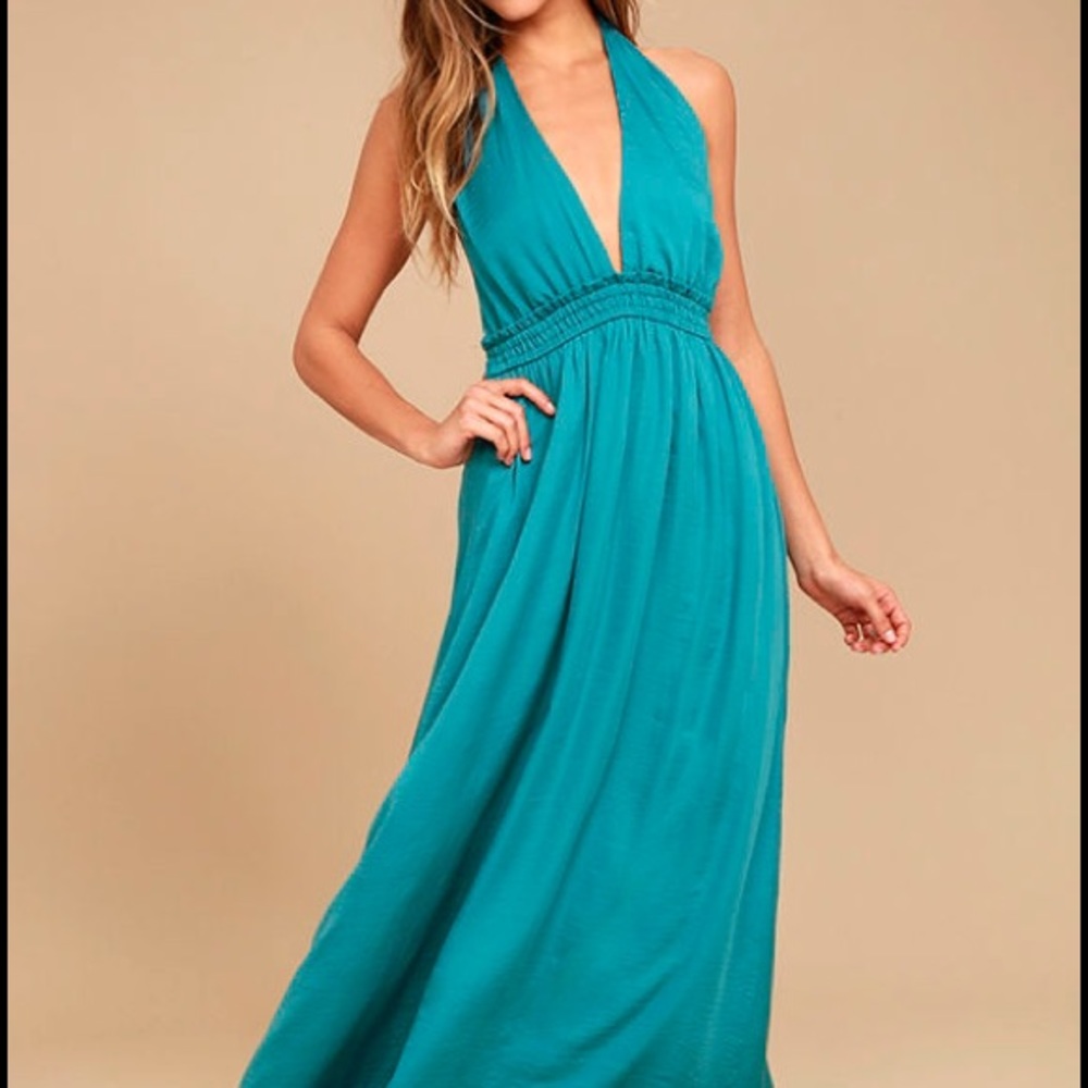 Lulus unforgettable night maxi dress - teal