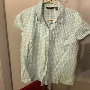 Teal/Aqua plaid cap sleeve button down