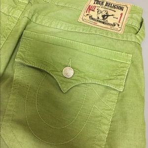 Green corduroy pants.