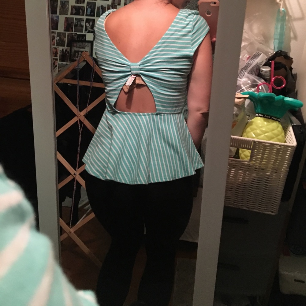 Teal and white peplum top