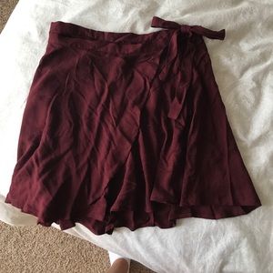 Wrap around burgundy linen skirt