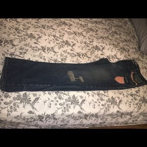 Mens Robins blue jeans with leather details.