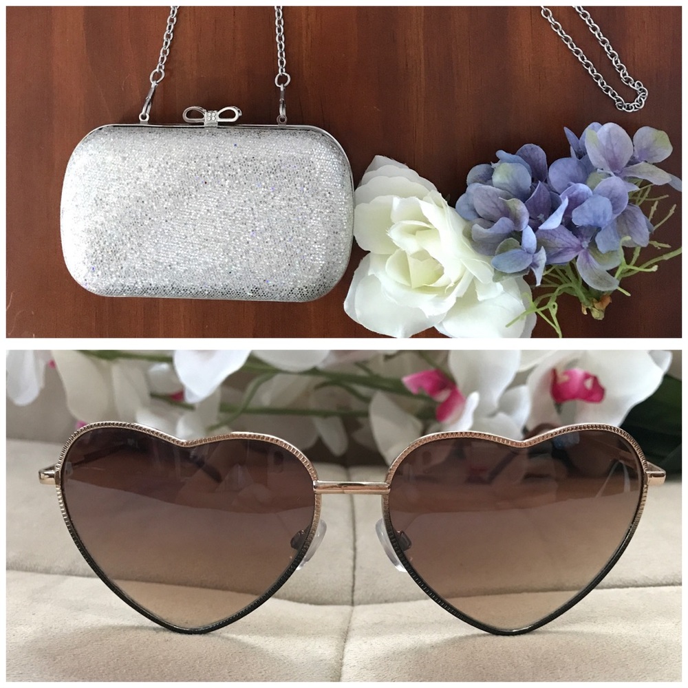 Bundle Claire's heart sunglasses and silver clutch