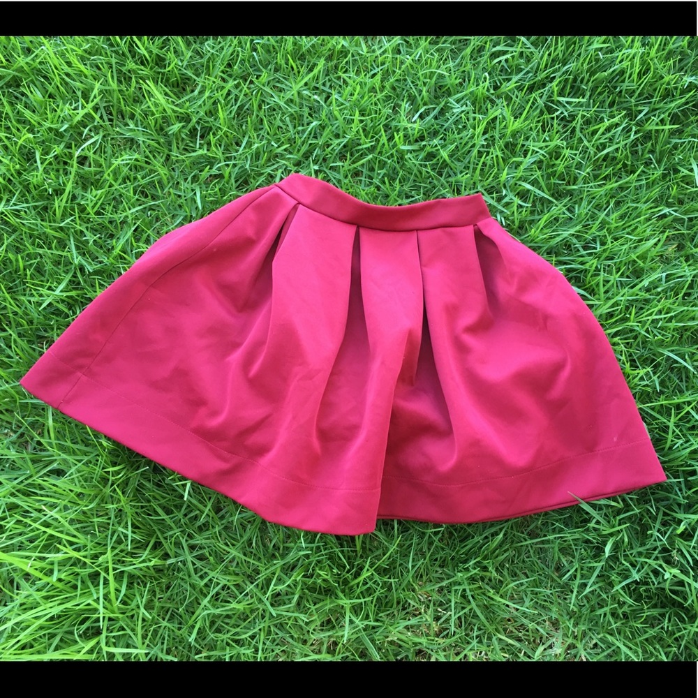 Foreign Exchange Red Pleated Skater Skirt