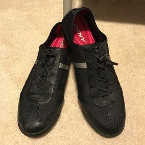 Black DKNY slip on casual shoes.