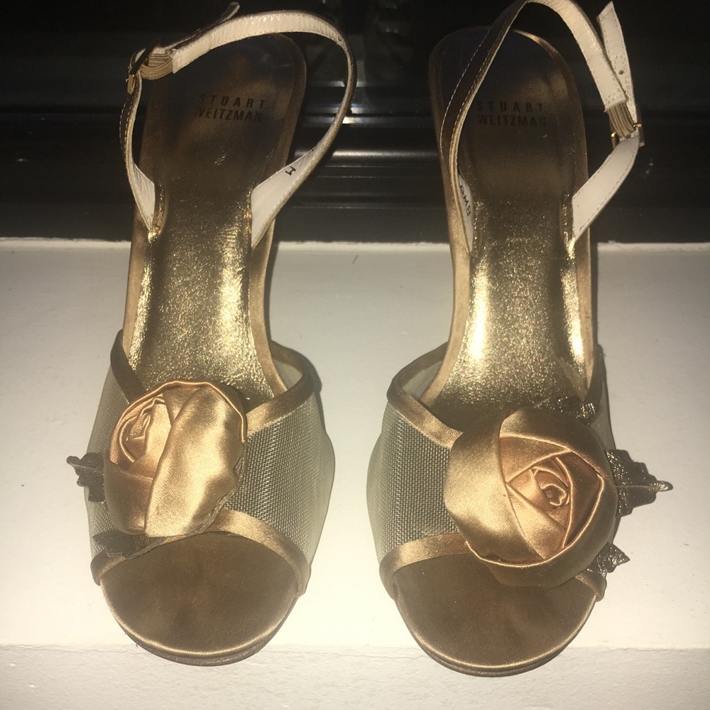 Stuart Weitzman satin floral sling backs
