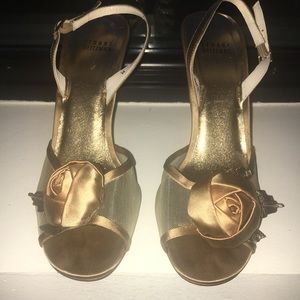Stuart Weitzman satin floral sling backs