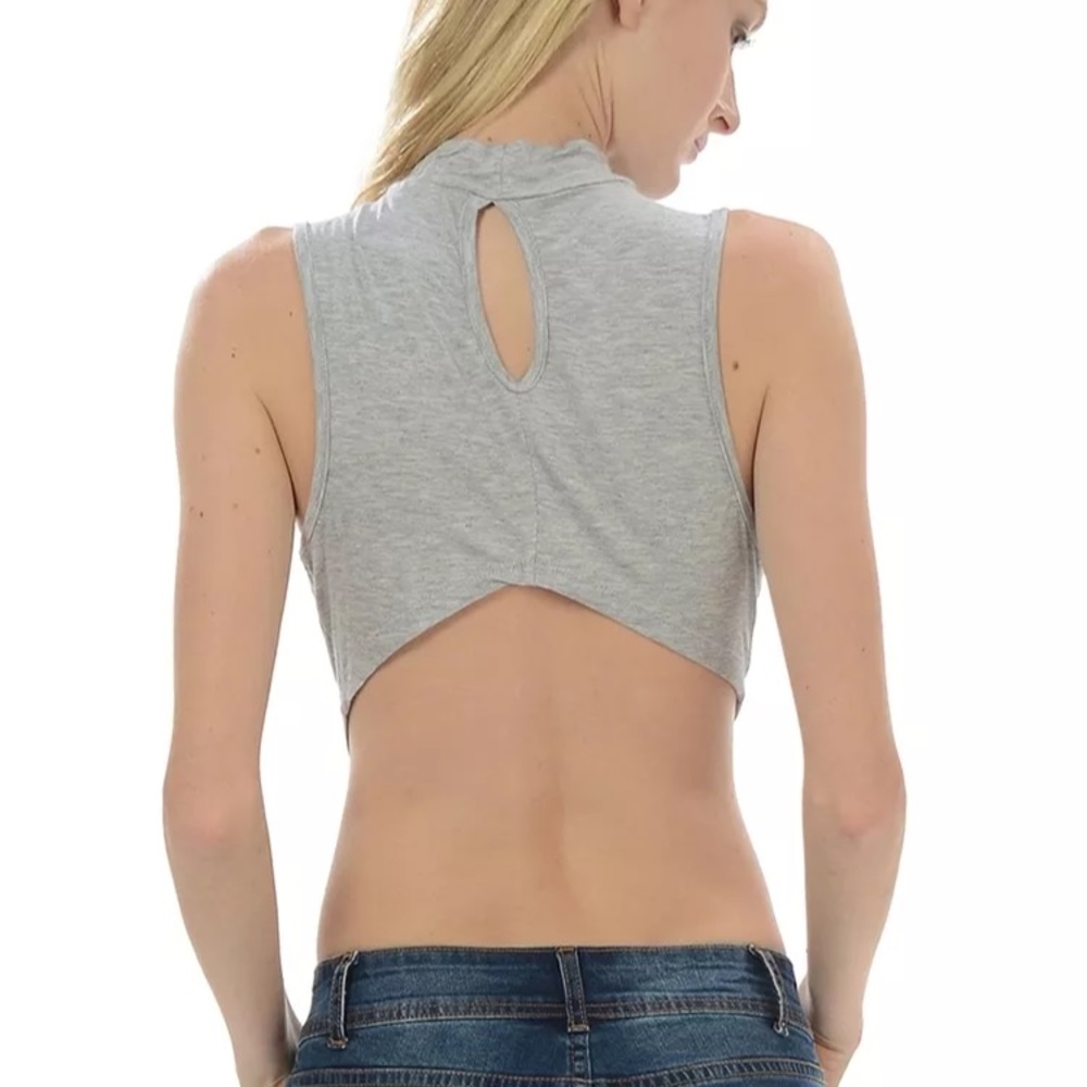 Sexy Choker Cowl Neck Crop Top Blue - Picture 4 of 5