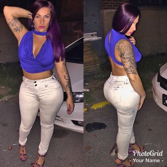 Sexy Choker Cowl Neck Crop Top Blue - Picture 5 of 5