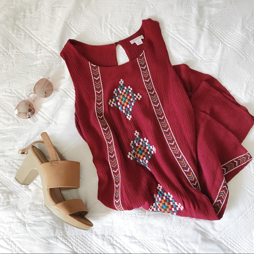 Boho burgundy shift dress