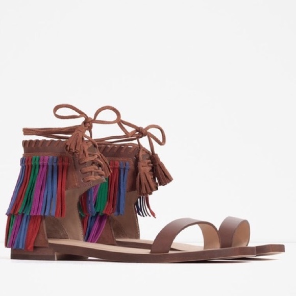 Zara leather fringe sandals - Picture 1 of 6