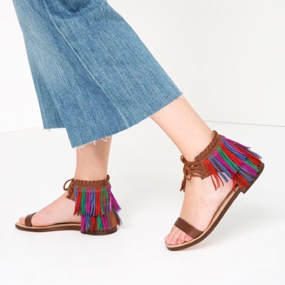 Zara leather fringe sandals - Picture 4 of 6