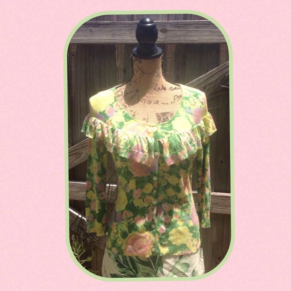 Anthropologie Yellow Bird Floral Cardigan S