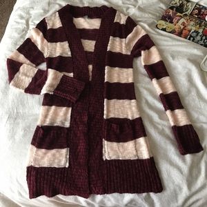 Burgundy and peach cardigan