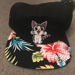 Tropical 5 panel skater hat with anime kitty patch