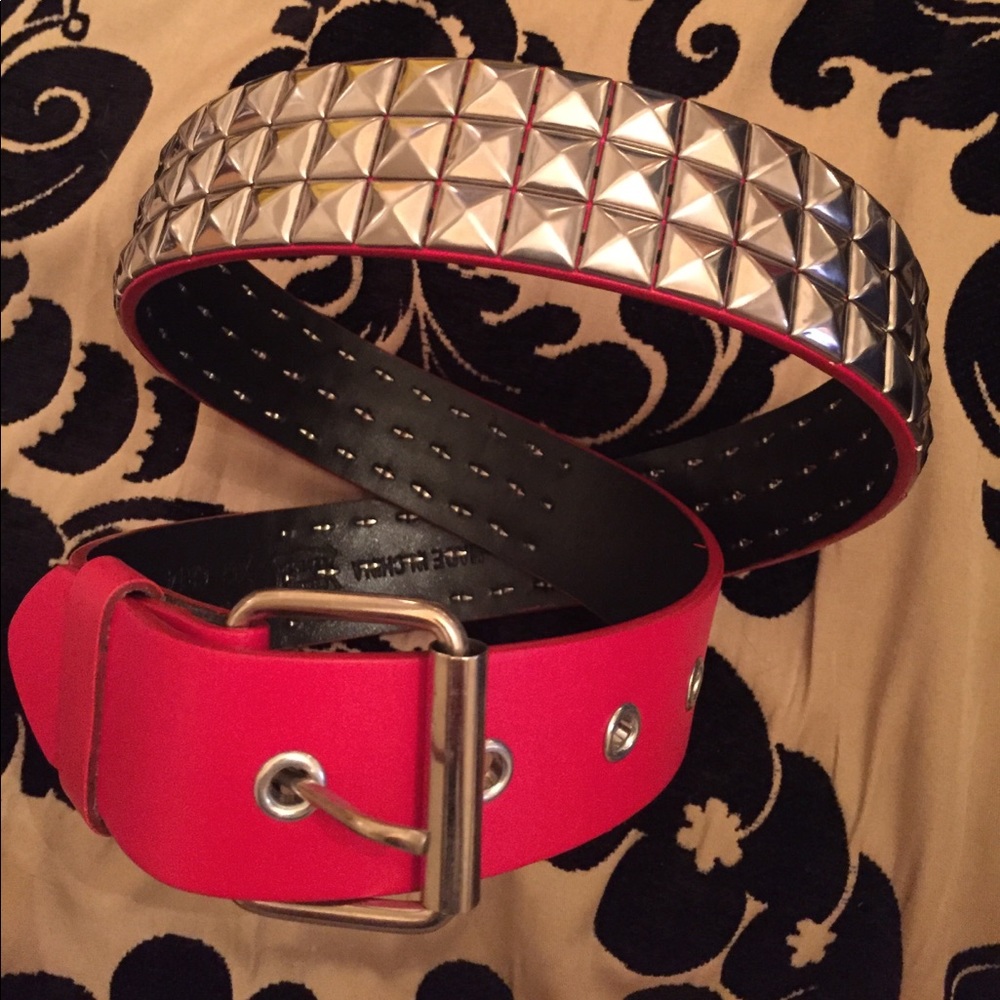 NWOT Red leather belt with silver studs