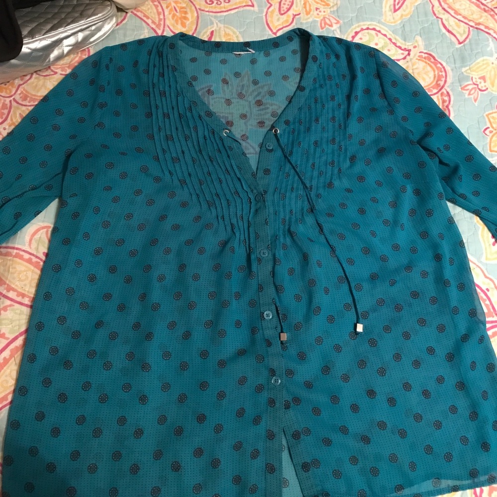 Mesh Teal Tie Blouse