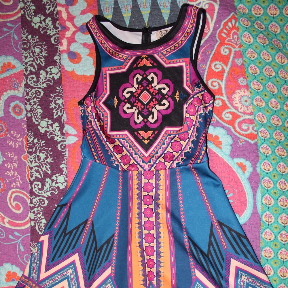Funky Flying Tomato Dress Colorful Geometric Dress
