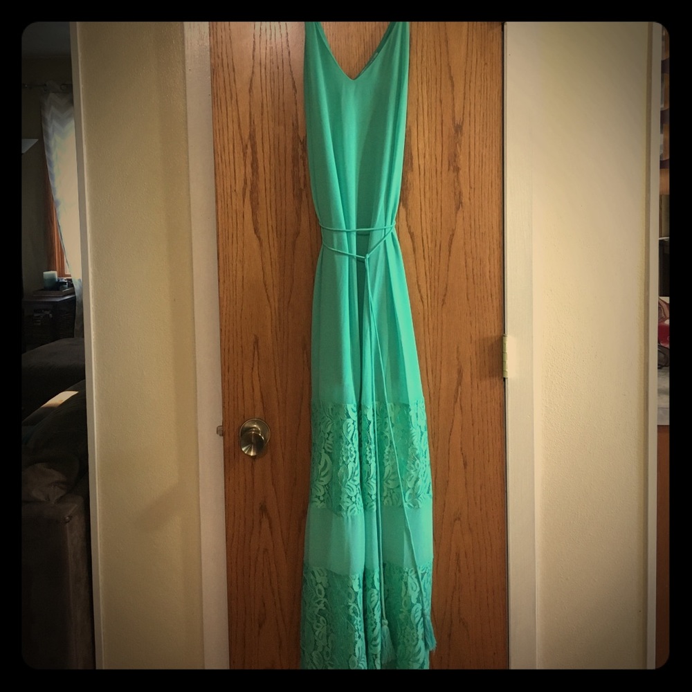 Beautiful teal fabric and lace maxi!