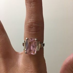 Sterling silver ring with square pink stone