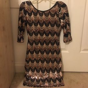 Brown black and gold sequin dress