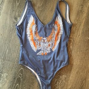 scoop back bird print swimsuit