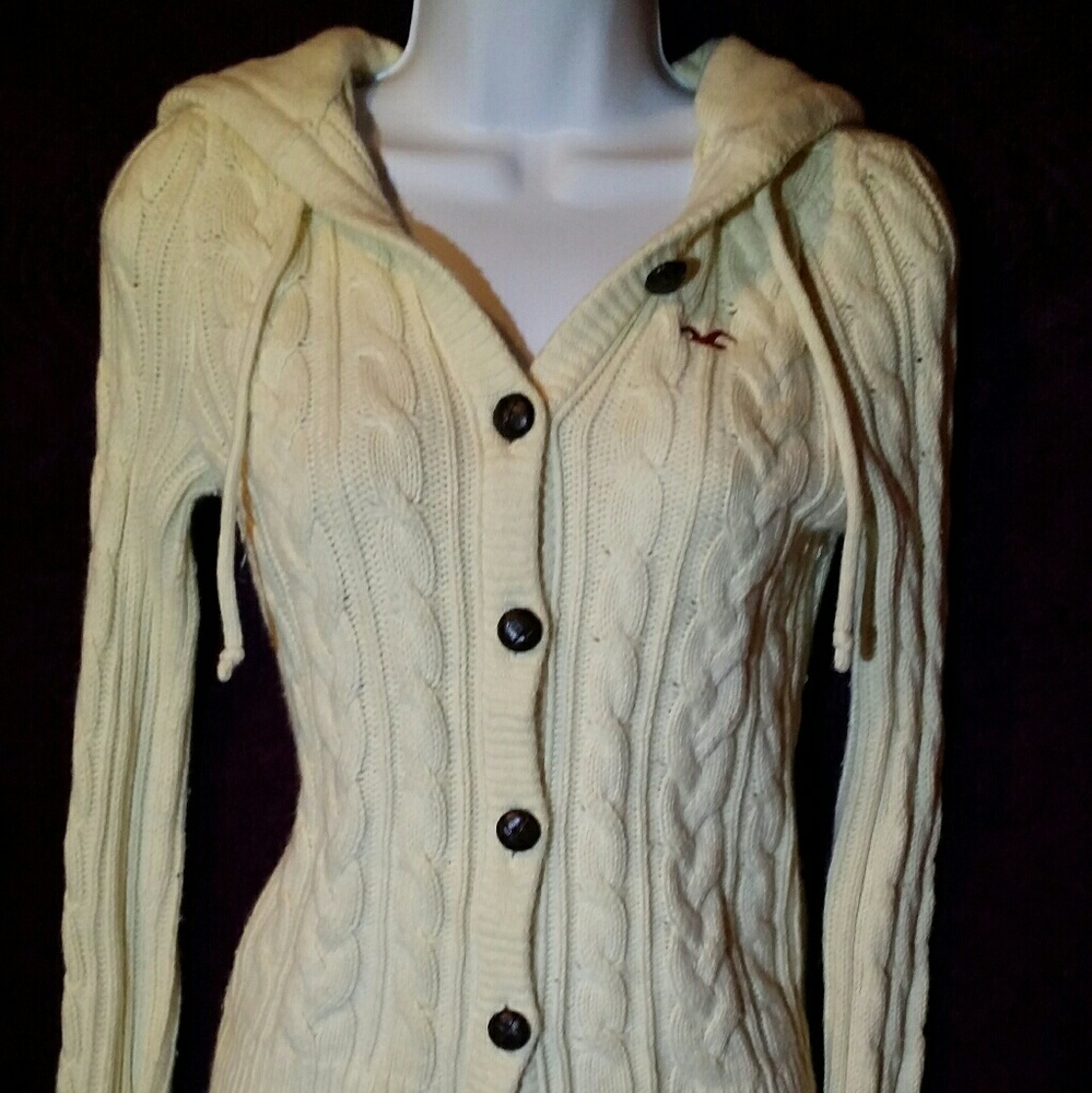 SOLD Hollister Cable Knit button up Hoodie Sweater