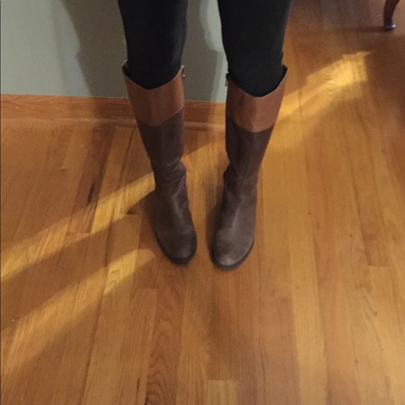 Franco Sarto Two Tone Brown Leather Boots - Picture 3 of 4