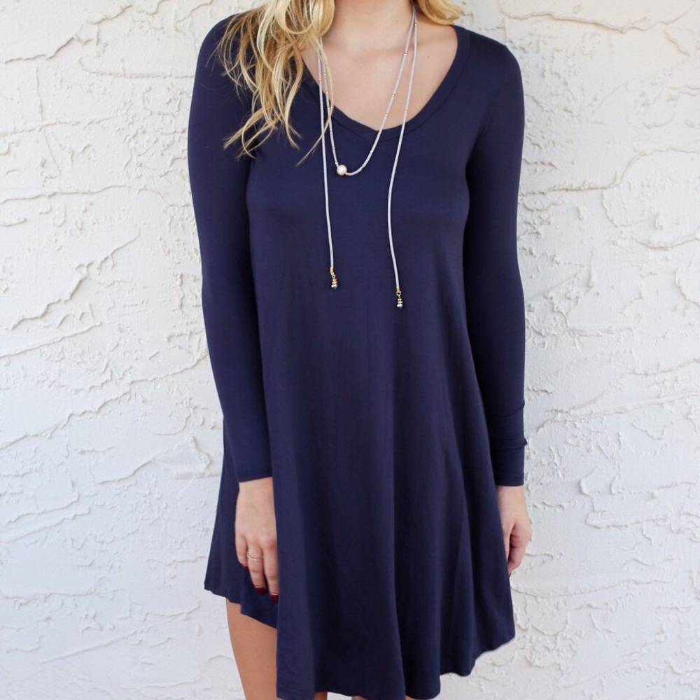 Navy Long Sleeve Swing Dress - Picture 3 of 5