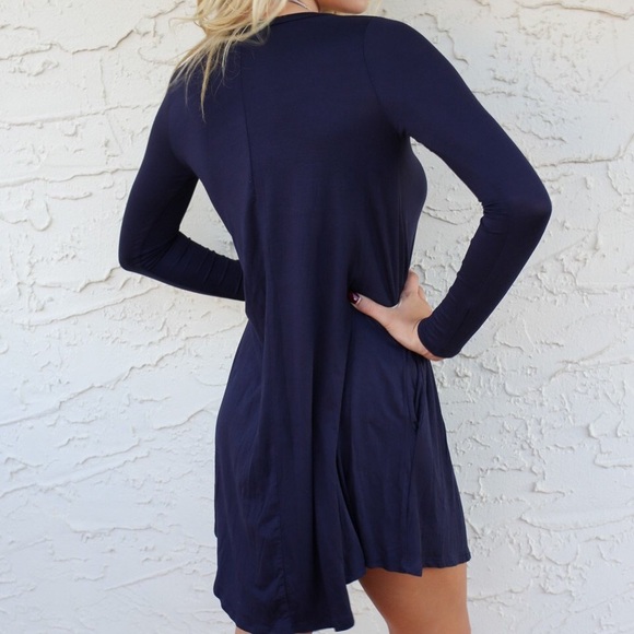 Navy Long Sleeve Swing Dress - Picture 2 of 5