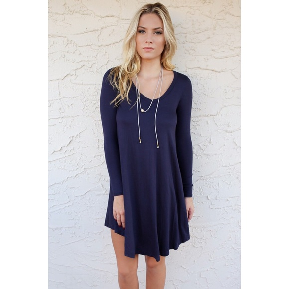 Navy Long Sleeve Swing Dress - Picture 4 of 5