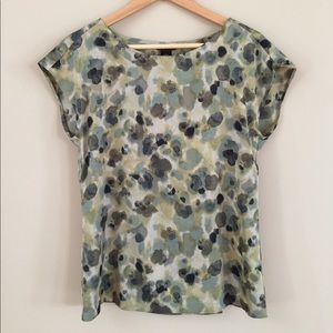 Ann Taylor green & blue watercolor silk top size 2