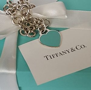 TIFFANY CO Large Blue Enamel Heart Bracelet