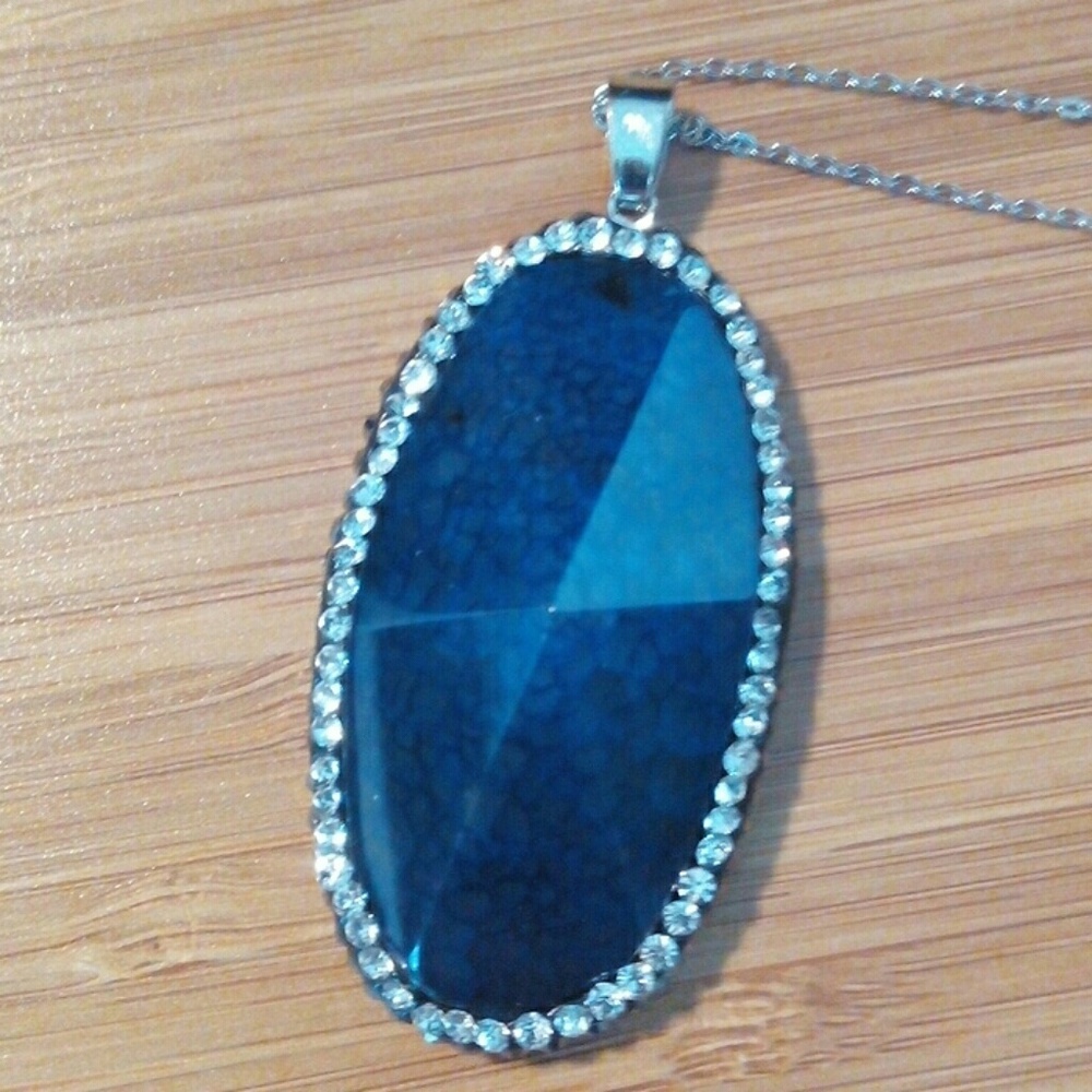 Sterling Blue Agate Necklace - Picture 2 of 8