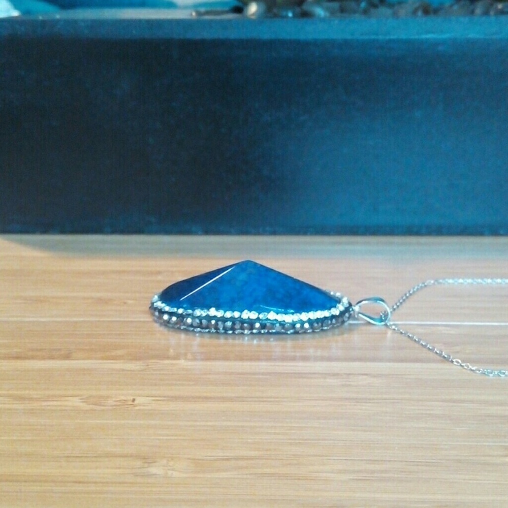 Sterling Blue Agate Necklace - Picture 5 of 8